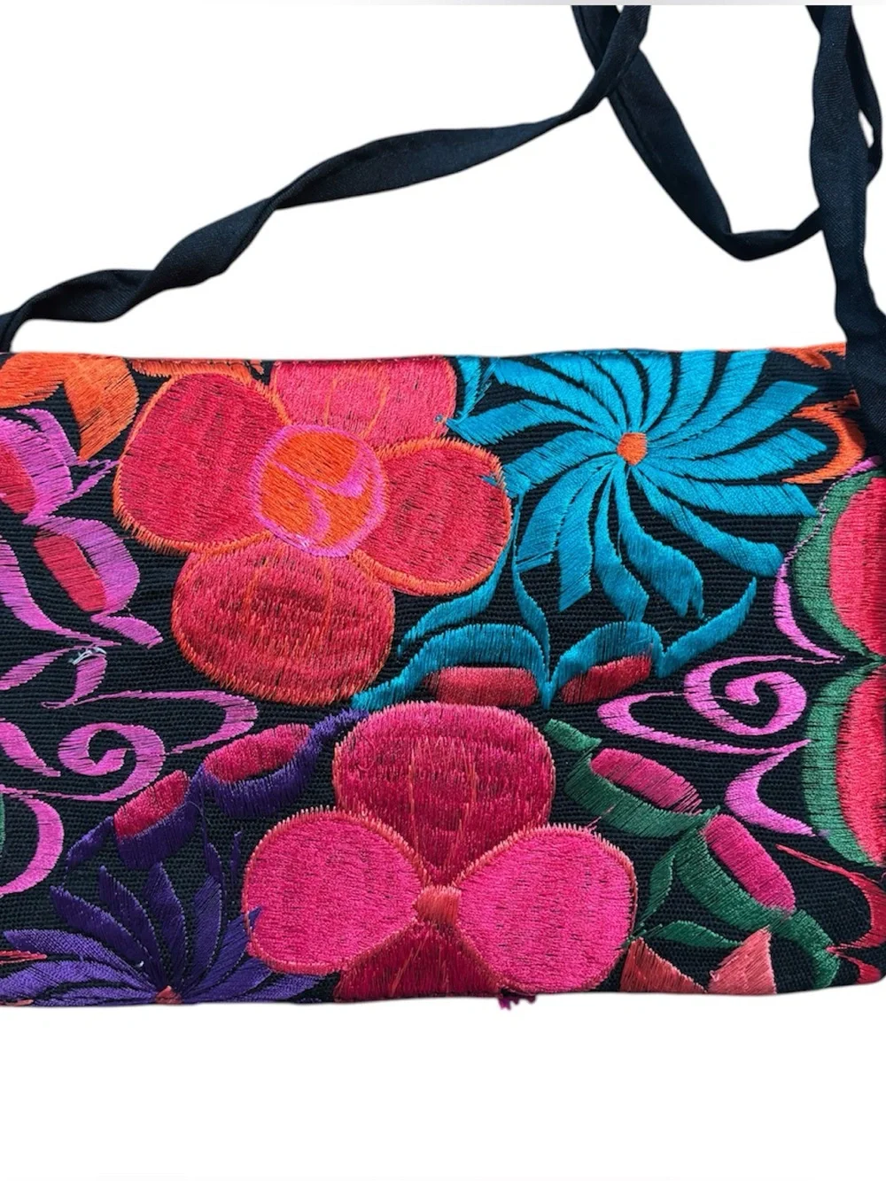 Mexican Embroidered Clutch Crossbody Bag With Tassels Handmade Colorful Oaxaca - Picture 2 of 5